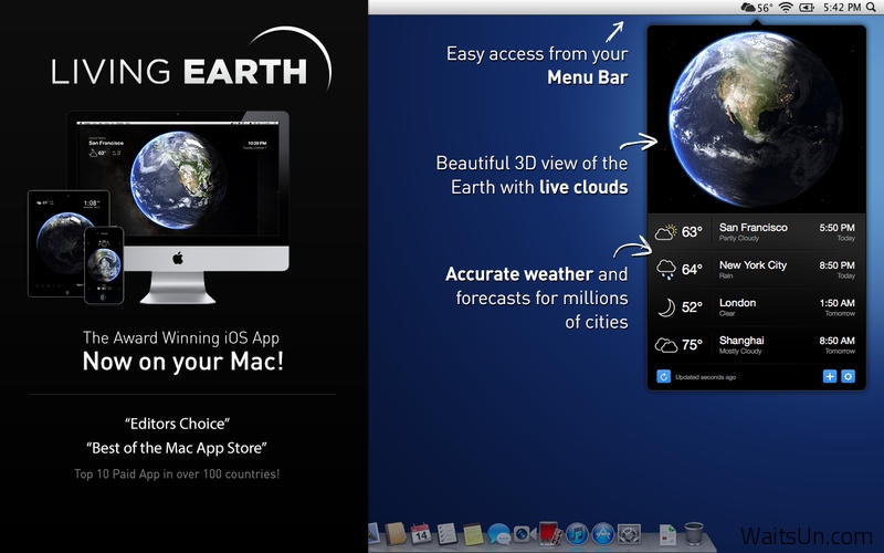 Living Earth for Mac 1.2.4 破解版 – Mac上绚丽的世界时间和天气软件-麦氪派